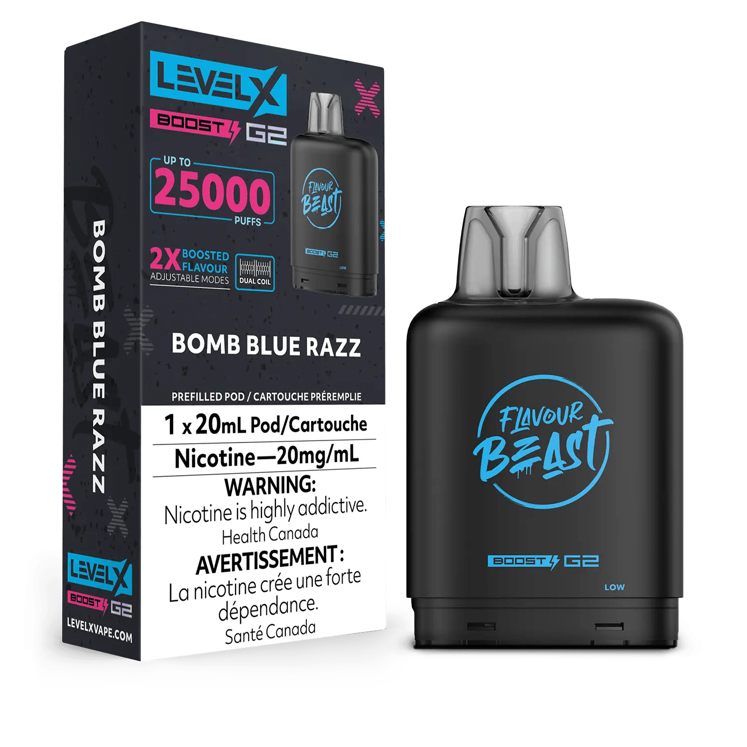 Flavour Beast – Level X G2 Pod – Bomb Blue Razz – 20 mL – 20 mg - Image 2